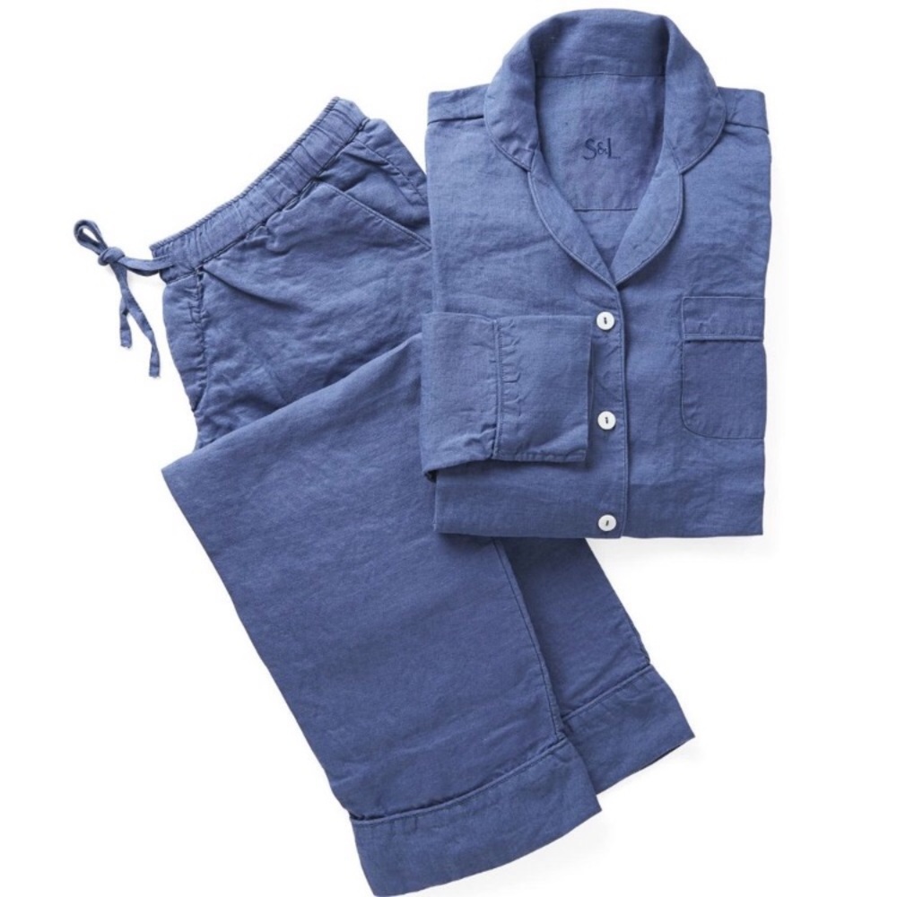 Positano Linen Pajamas Indigo Blue.